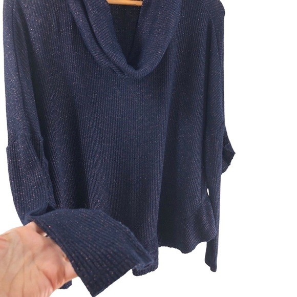 Anthropologie Post Mark Orley Sweater Ruffled Metallic XS S Wo's Navy Feminine - Picture 7 of 7
